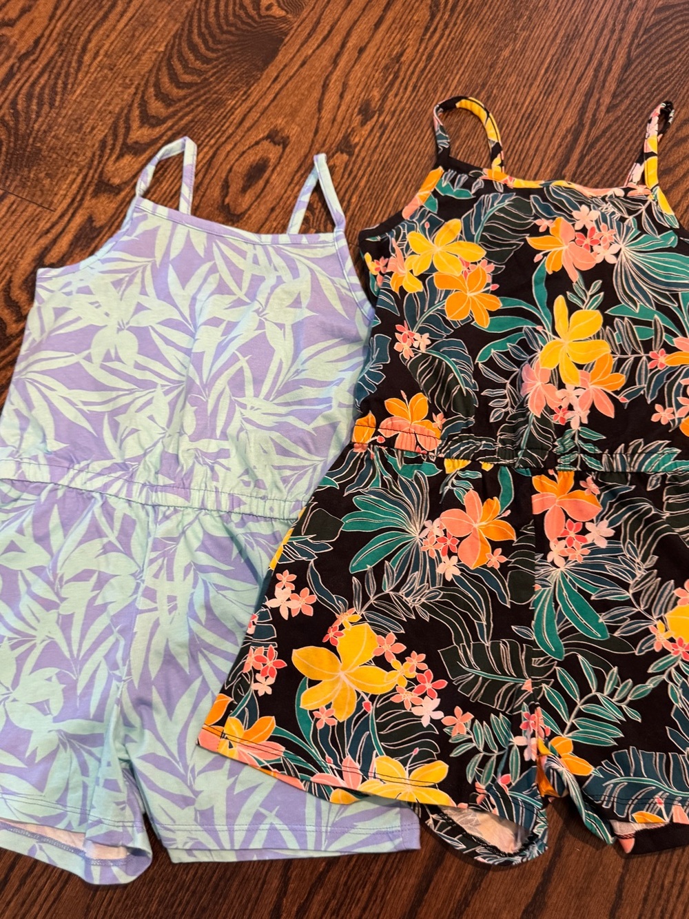 Old Navy Girls Romper Lot of 2 Size Medium (8) Tropical Summer Floral Leaf set